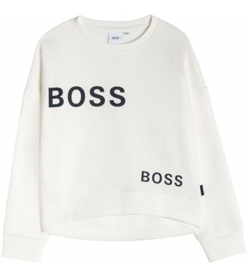 BOSS  Sweat à col rond blanc logo marine