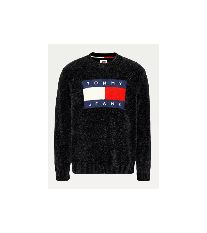 Tommy Hilfiger  Pull décontracté noir à col rond drapeau