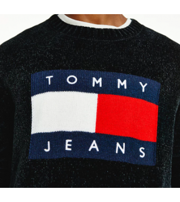 Tommy Hilfiger  Pull décontracté noir à col rond drapeau