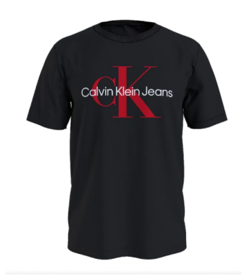 Calvin klein  Tshirt à col rond noir logo rouge