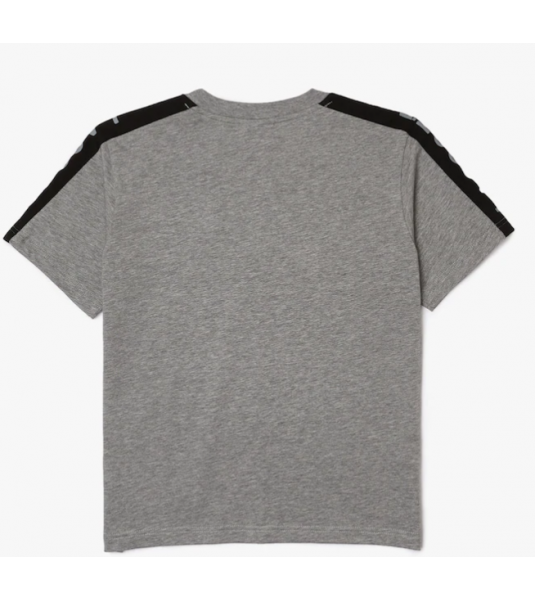 Lacoste  Tshirt à col rond en coton avec bandes siglées gris