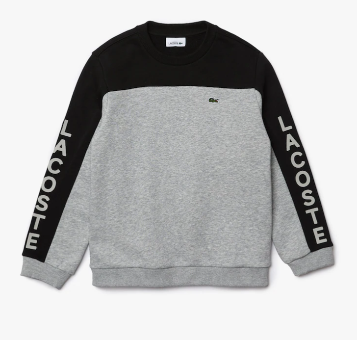 Lacoste Pull à col rond en molleton color-block siglé gris/noir