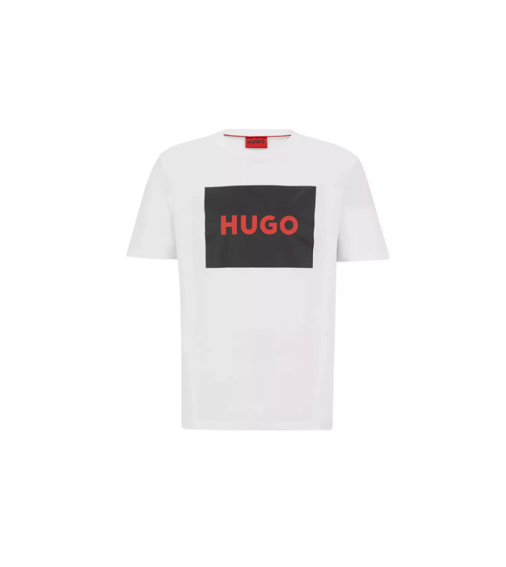 HUGO  Tshirt à col rond blanc logo rouge