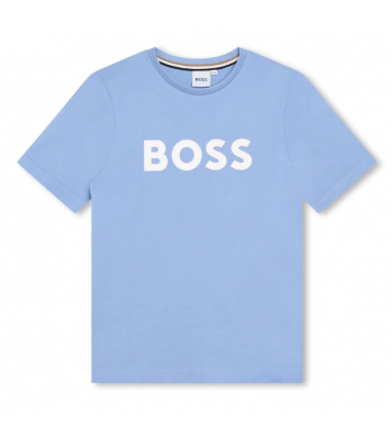 BOSS  Tshirt à col rond bleu logo blanc 6/8/10/12 ans
