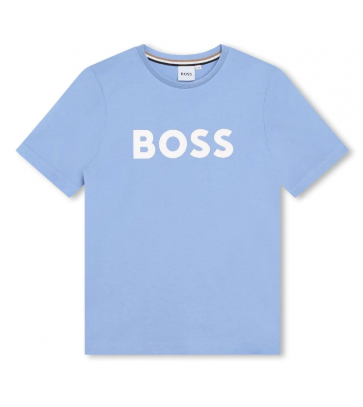 BOSS  Tshirt à col rond bleu logo blanc 6/8/10/12 ans