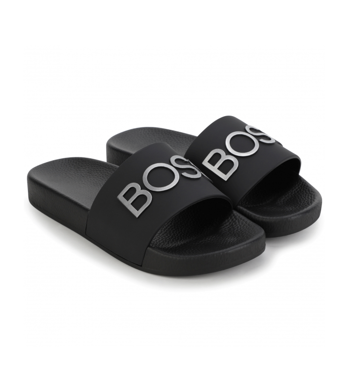 BOSS  Claquettes noire logo gris argenté