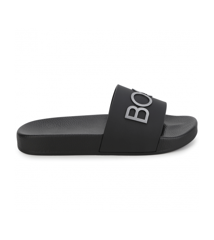 BOSS  Claquettes noire logo gris argenté
