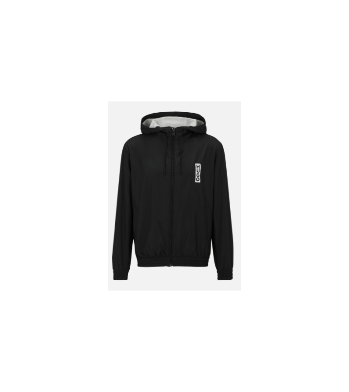HUGO  Veste à capuche déperlante avec logo vertical zippee noire logo blanc