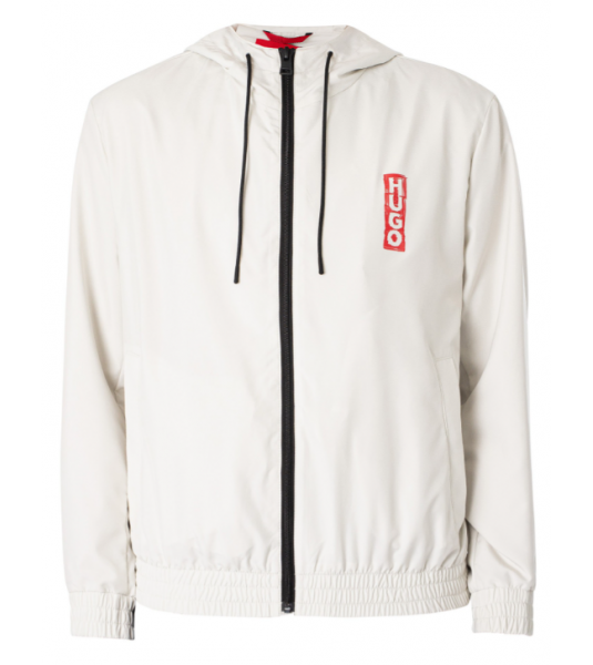 HUGO  Veste à capuche déperlante avec logo vertical zippee grise logo rouge