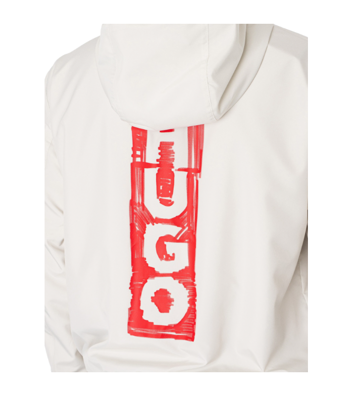 HUGO  Veste à capuche déperlante avec logo vertical zippee grise logo rouge