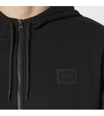 HUGO  Veste à capuche zippée avec badge noir logo ton sur ton