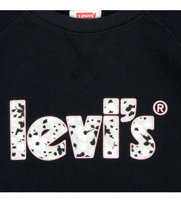 Levi's  Robe à col rond en coton noir logo fleuri