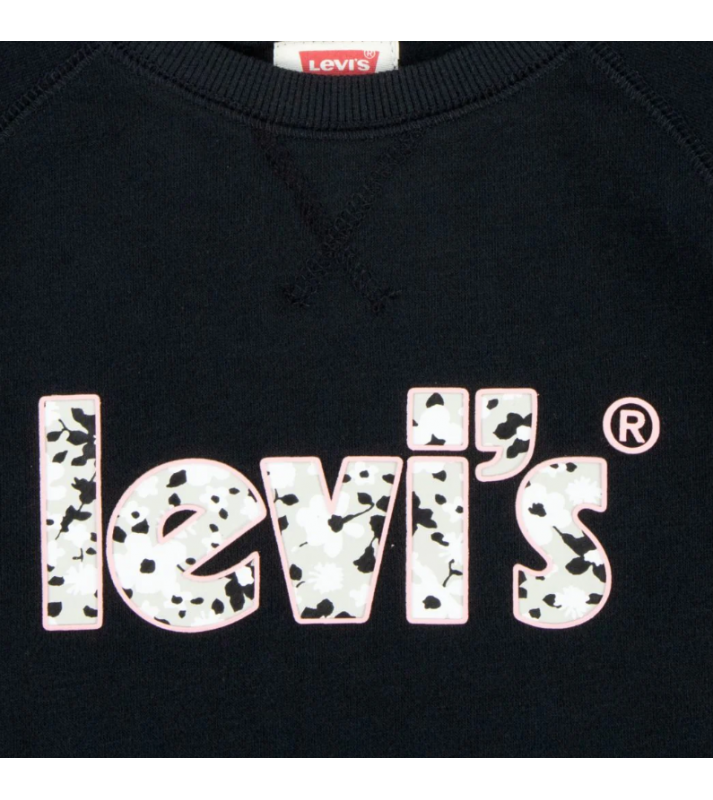 Levi's  Robe à col rond en coton noir logo fleuri 6/8 ans