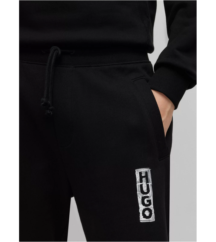 HUGO  Pantalon de survêtement noir logo blanc