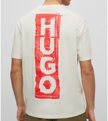 HUGO  Tshirt à col rond beige logo rouge