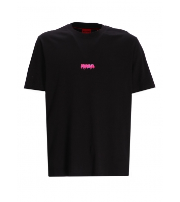 HUGO  Tshirt à col rond noir logo rose dos