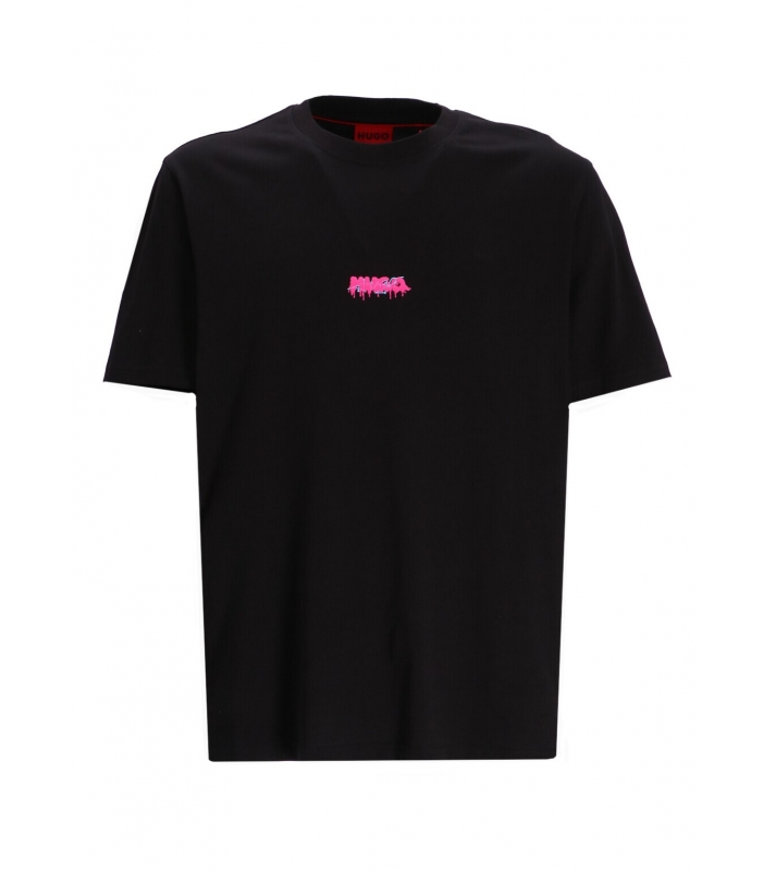 HUGO  Tshirt à col rond noir logo rose dos