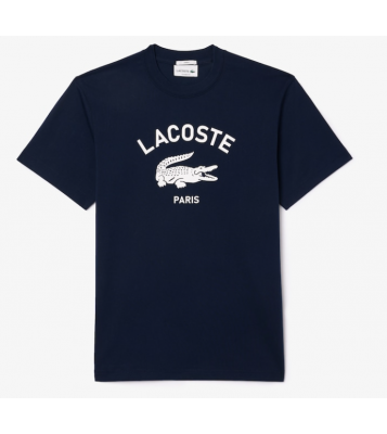 Lacoste  Tshirt coton imprimé signature marine