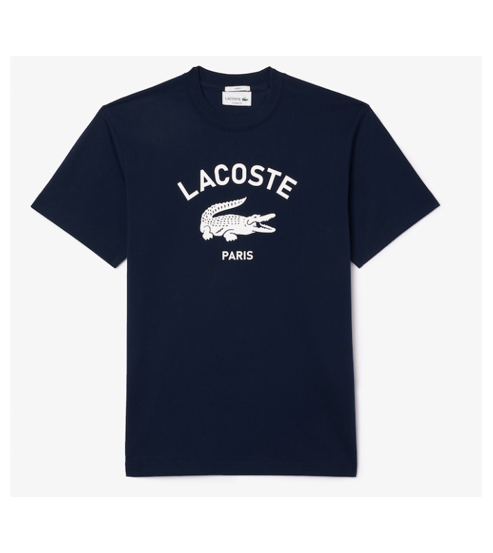 Lacoste  Tshirt coton imprimé signature marine