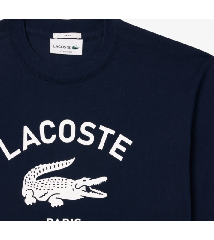 Lacoste  Tshirt coton imprimé signature marine