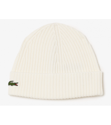 Lacoste  Bonnet en laine côtelée blanc