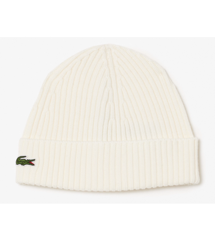 Lacoste  Bonnet en laine côtelée blanc