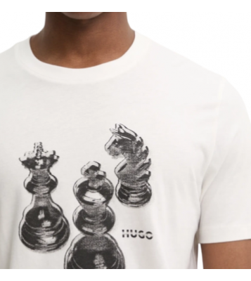 HUGO  T-shirt blanc logo échecs