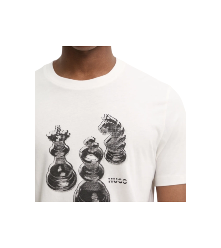 HUGO  T-shirt blanc logo échecs