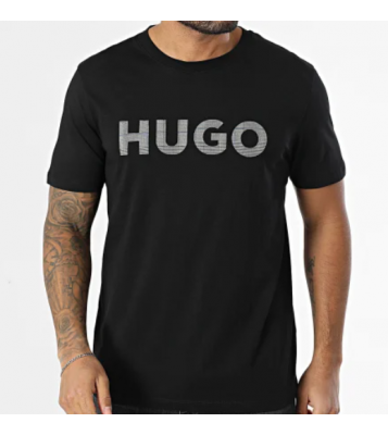 HUGO  T-shirt à col rond noir logo carreaux