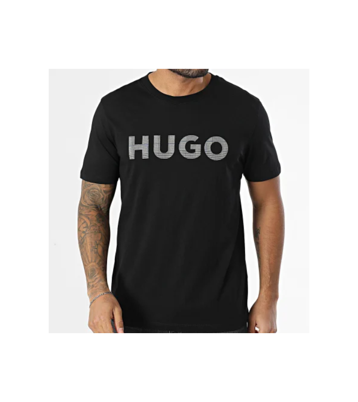 HUGO  T-shirt à col rond noir logo carreaux