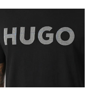 HUGO  T-shirt à col rond noir logo carreaux