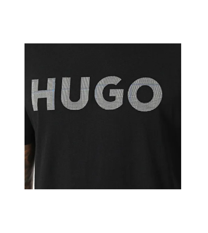 HUGO  T-shirt à col rond noir logo carreaux