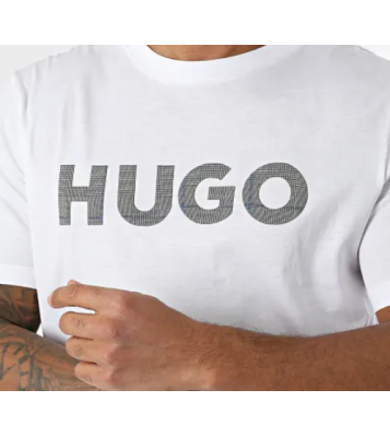 HUGO  T-shirt à col rond blanc logo carreaux