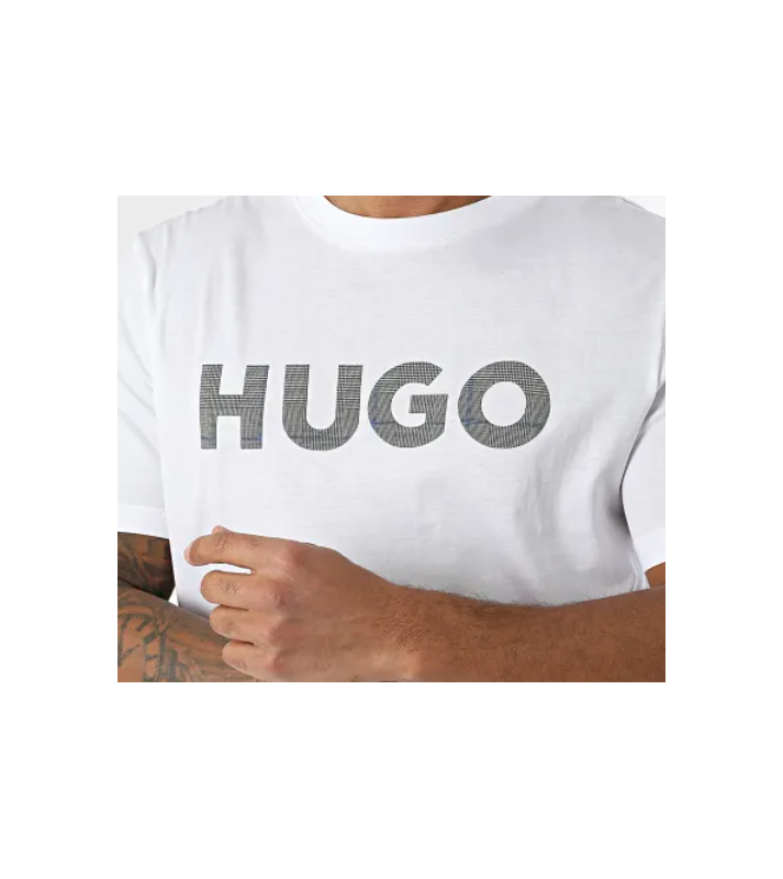 HUGO  T-shirt à col rond blanc logo carreaux