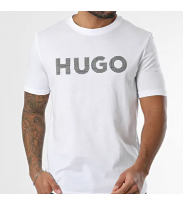 HUGO  T-shirt à col rond blanc logo carreaux