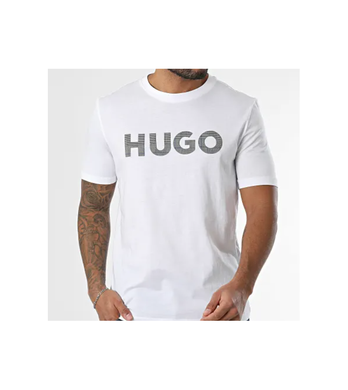 HUGO  T-shirt à col rond blanc logo carreaux