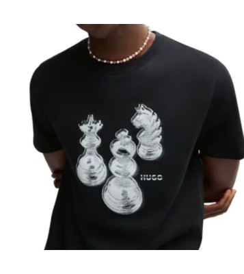 HUGO  T-shirt noir logo échecs