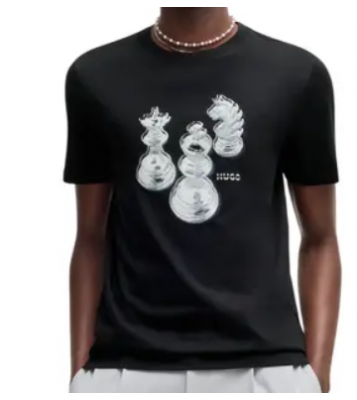 HUGO  T-shirt noir logo échecs