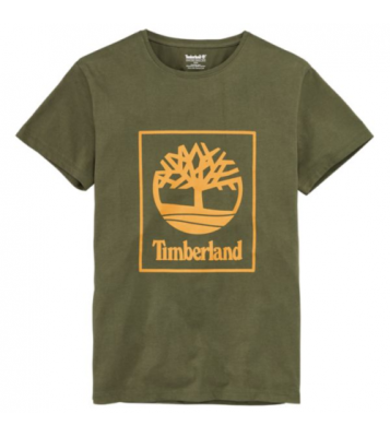 Timberland  Tshirt kaki big logo jaune