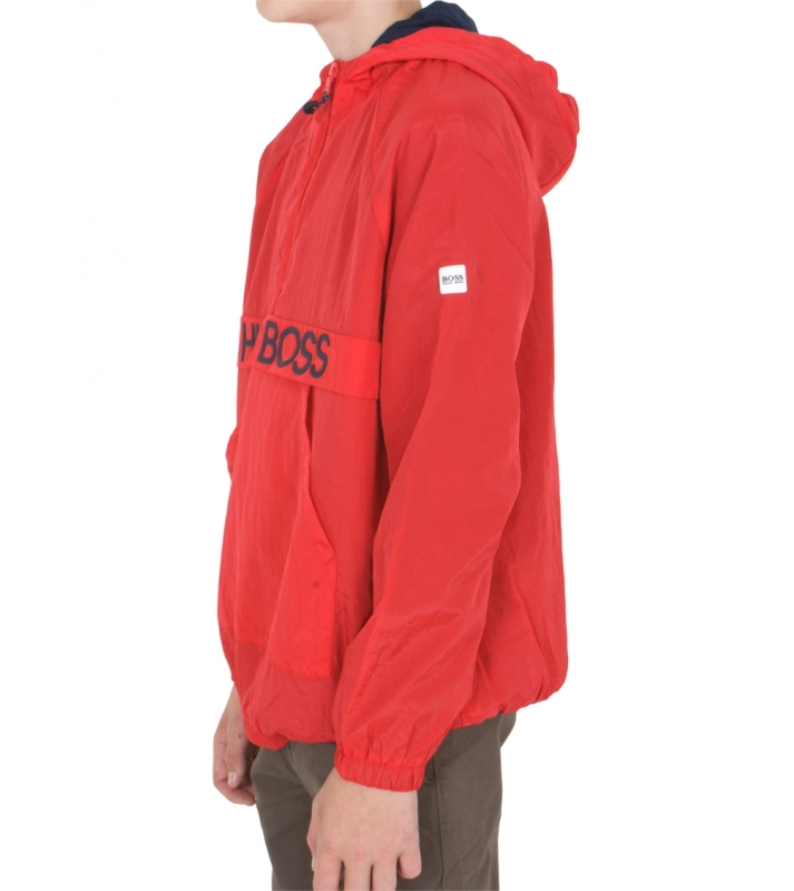 BOSS  Veste coupe-vent 1/4 zip rouge poche central logo noir