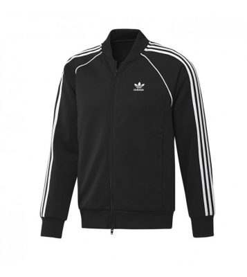 Adidas  Veste de jogging à zip noir à bandes blanche