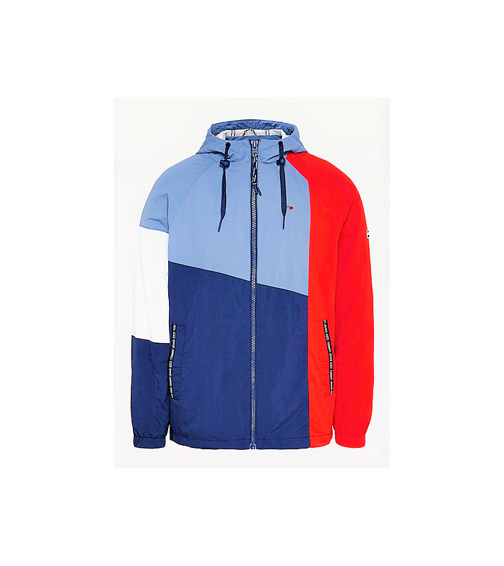 Tommy Hilfiger  Veste zippée colour-block en nylon froissé Bleu/Blanc/Rouge