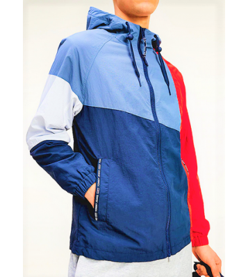 Tommy Hilfiger  Veste zippée colour-block en nylon froissé Bleu/Blanc/Rouge