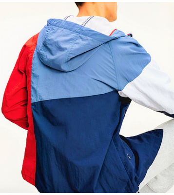 Tommy Hilfiger  Veste zippée colour-block en nylon froissé Bleu/Blanc/Rouge