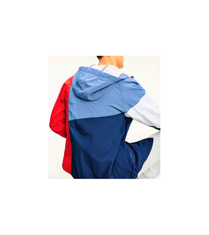 Tommy Hilfiger  Veste zippée colour-block en nylon froissé Bleu/Blanc/Rouge